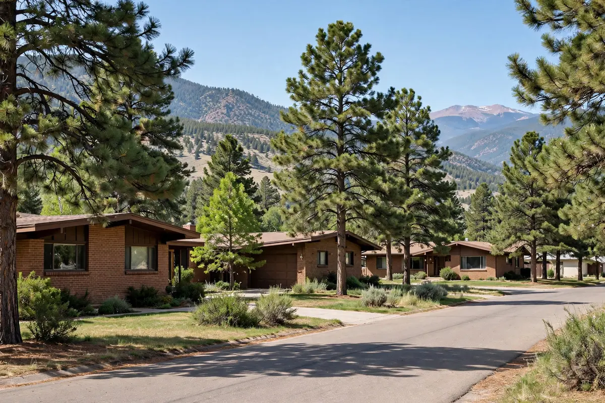 Mid-century ranch homes with mature trees in Broomfield Heights, Colorado