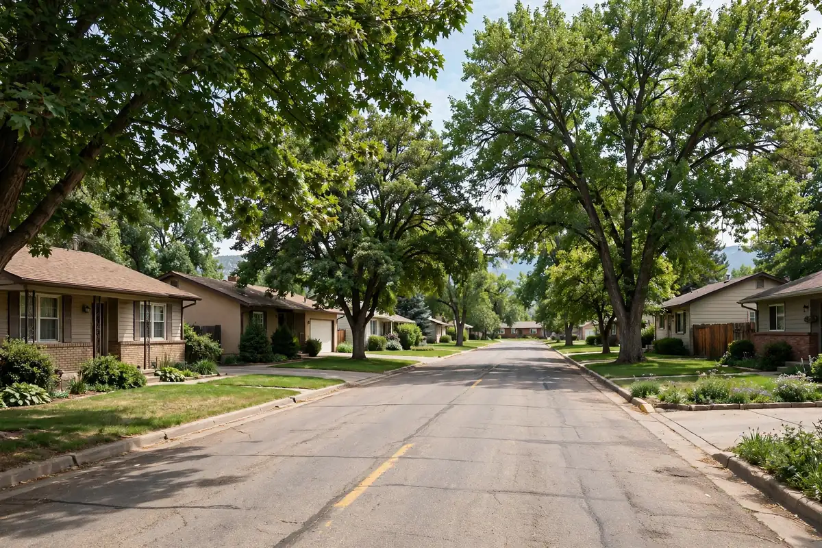 Established single-family homes with mature trees on a quiet south Broomfield street