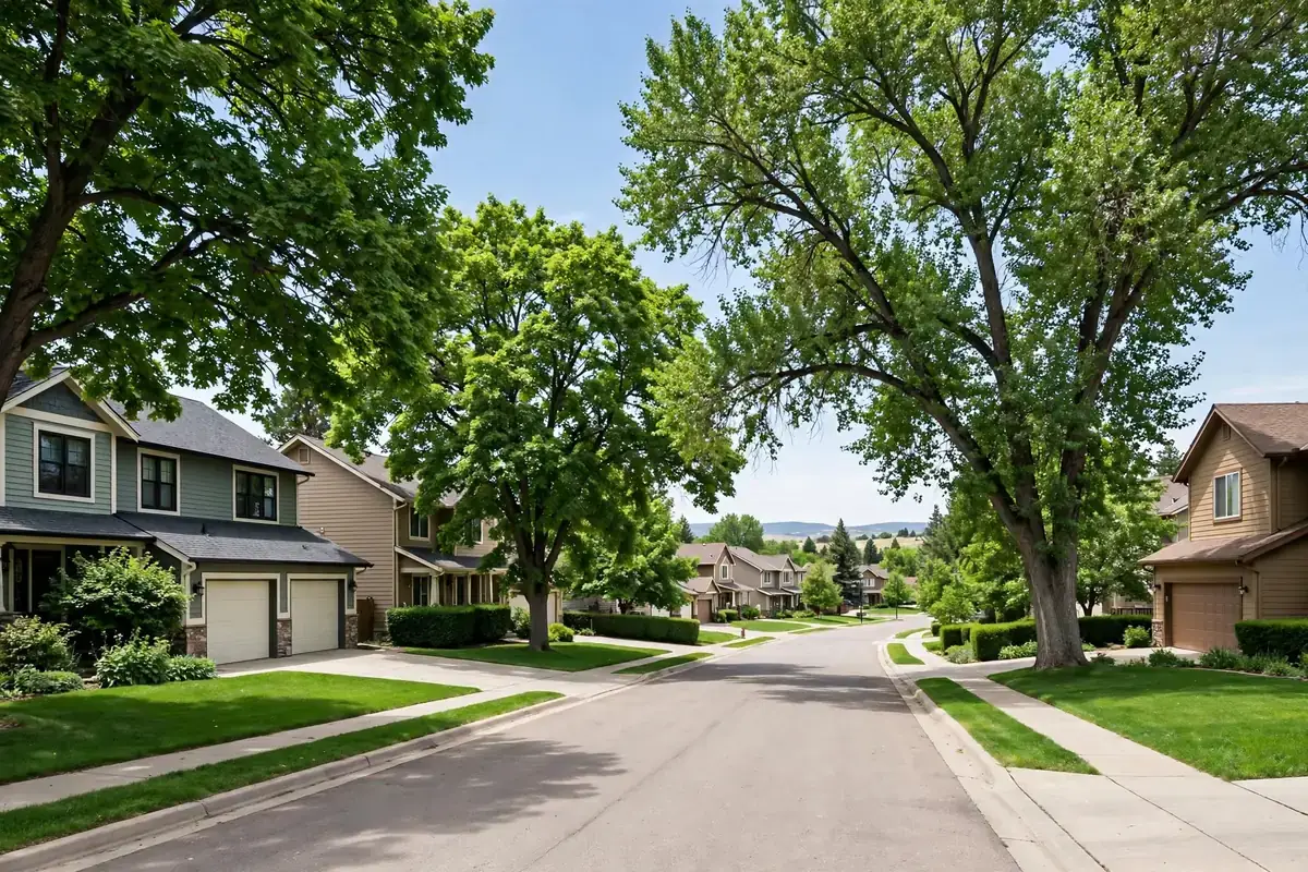 Established homes with mature trees on a quiet west Broomfield street