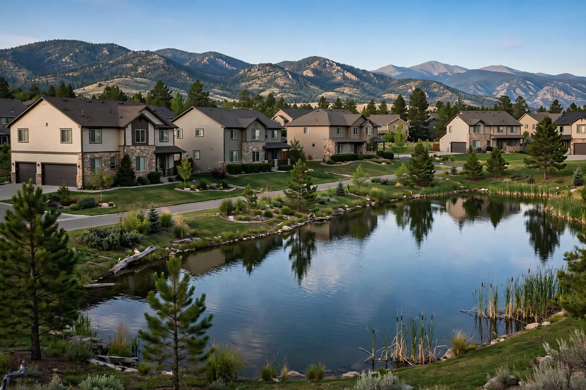 Two-story homes near a small lake in McKay Landing, Broomfield, Colorado